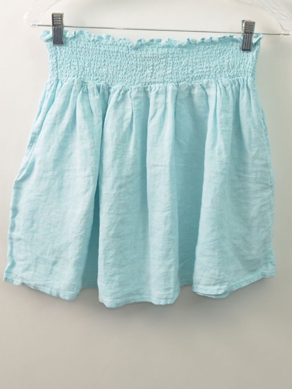 TT12 Cynthia Rowley Aqua Linen Smocked Mini Skirt